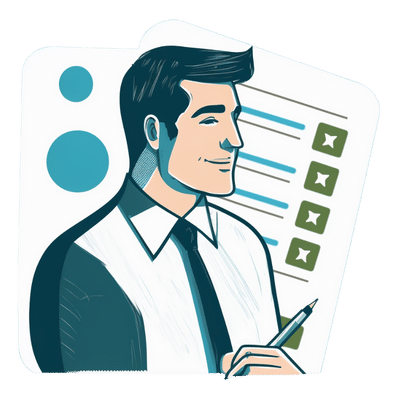 Man with notes illustration