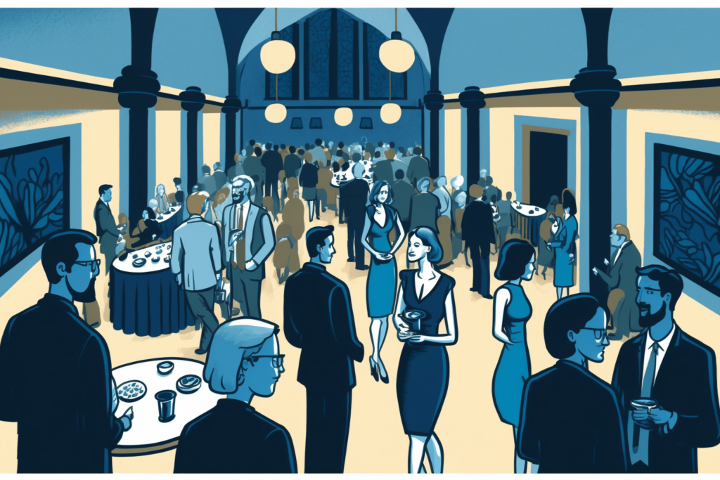 Illustration shows attending industry events for job networking