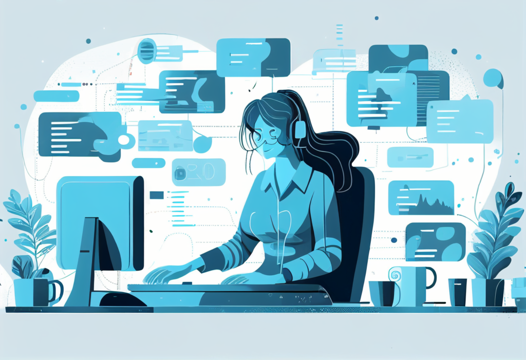 a digital illustration of an office administrator performing administrative tasks