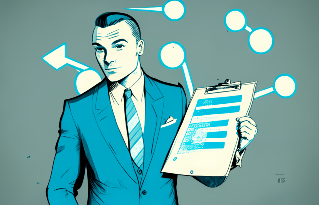 Digital illustration of a man holding a list depicts top job search strategies