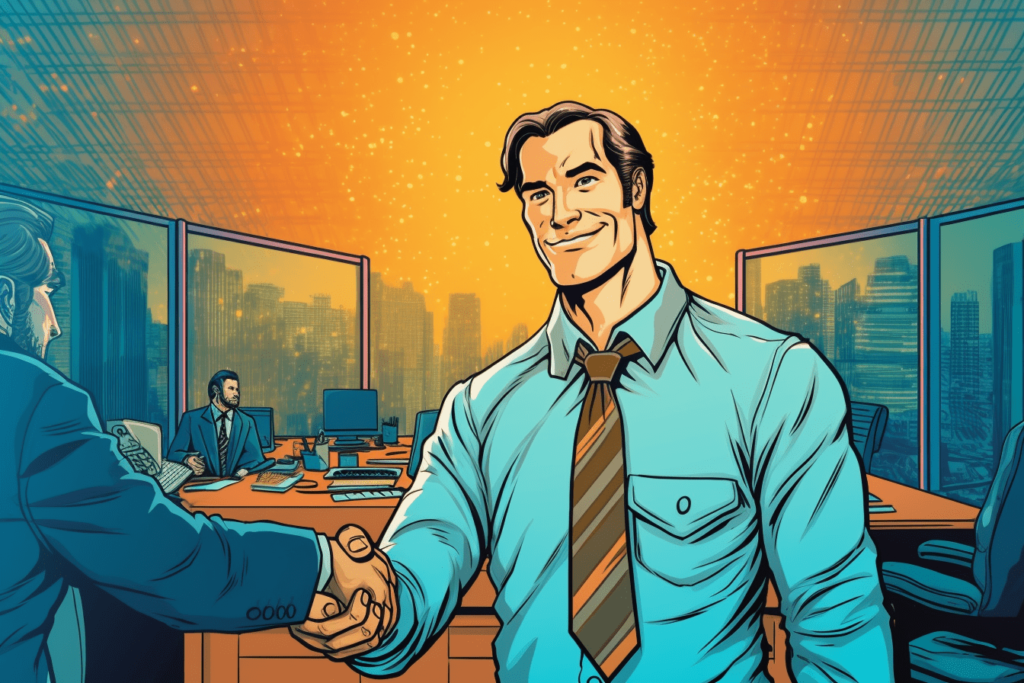 Digital illustration of Human Resource Director shaking hands with client