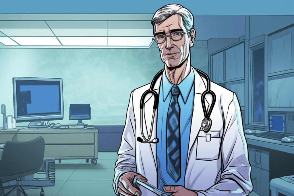 A digital illustration of a health care administrator