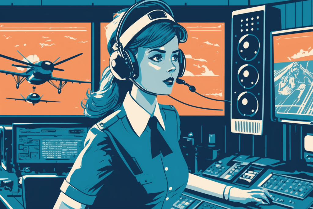 Digital illustration of an air traffic controller