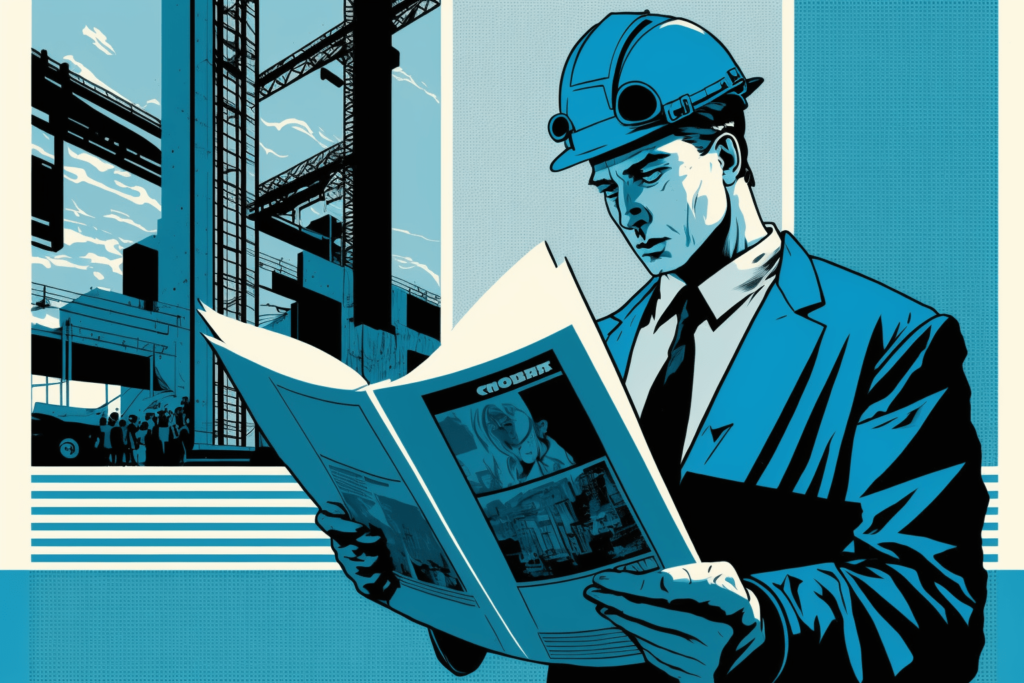 Digital illustration of a civil engineering technician at the construction site