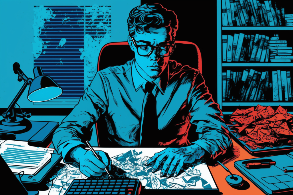 A digital illustration of an Accountant working at the office depicts jobs for bachelor's degree in Accounting