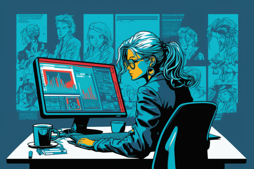 Digital illustration of a Market Analyst working at the desk depicts psychology bachelor's degree jobs you can get