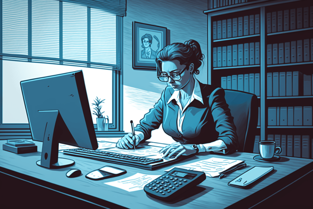 Digital illustration of a woman accountant