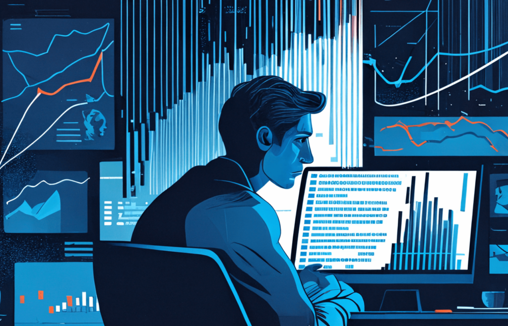 Digital illustration of a data analyst working remotely