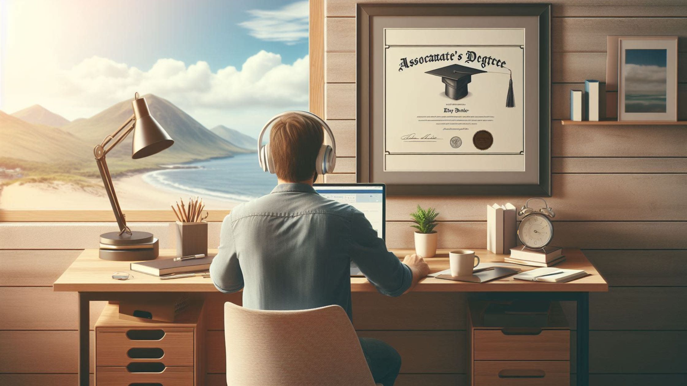 a man working from home on his desk depicts there are remote jobs with associates degree